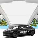 2025 New Version Sunshade Roof for Tesla Model YBlocks 99% UV, No Sag! Magnetic Roof Sunshade for Tesla Model Y Accessories 2024-2020 Heat Insulation Keep Cooling Foldable Sun Shade for Glass Roof (Ice Crystal White)