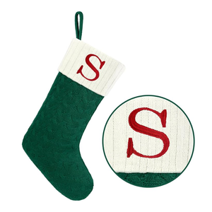 Christmas Stockings with Initials,20 Inches Large Knit Embroidered Letter Red White Christmas Stocking,Monogram Christmas Stocking for Famliy Holiday and Xmas Tree Fireplace (Letter S)