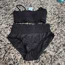 Yonique Women's Bandeau Bikini Set Two Piece Smocked Swimsuits Ruffle Off Shoulder Bathing Suit with High Waisted Bottoms s