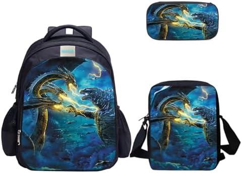 MATMO Monster Dragon Backpack and Lunch Bag Set for Boys, School Backpacks Shoulder Bag Pencil Case (Monster Dragon Backpack Set 13)