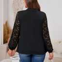 Plus Size Blouse for Women - Elegant Lace Flowy Tunic Tops Dressy Casual Long Sleeve Button Down Shirts (Black, XXL)