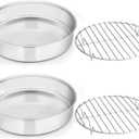 E-far 9-inch Cake Pan with Rack Set, Stainless Steel Round Cake Pans and Baking Cooling Racks, Non Toxic & Healthy, Mirror Polished & Dishwasher Safe - 4 Pieces (2 Pans + 2 Racks)