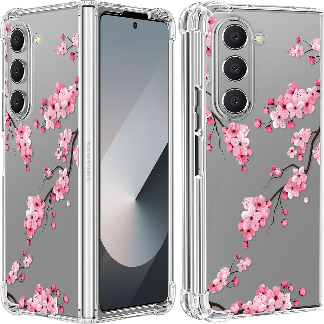 Buleens for Samsung Galaxy Z Fold 6 Case - Clear Flexible TPU Women Girls Cute Protection Phone Cover Slim Fit Shockproof Aesthetic Girly Design for Samsung Z Fold 6 Case, Blossom