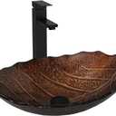 Bathroom Leaf Shape Artistic Glass Vessel Sink, Brown, 14"D x 22"W x 7"H