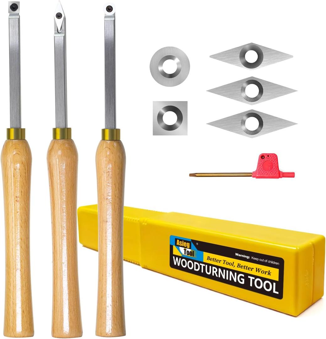 Mini Carbide Tipped Wood Lathe Turning tools Combo set Rougher Detailer Finisher with Wood Handle and Diamond Round Square Carbide Inserts3pcs