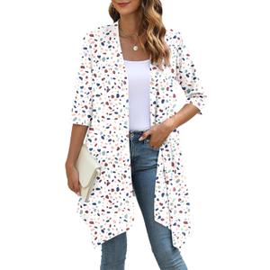 YSYOKOW Women's Open Front Cardigan Lightweight Soft Knit 3/4 Sleeve High-Low Draped Hem Loose Casual Duster (M)
