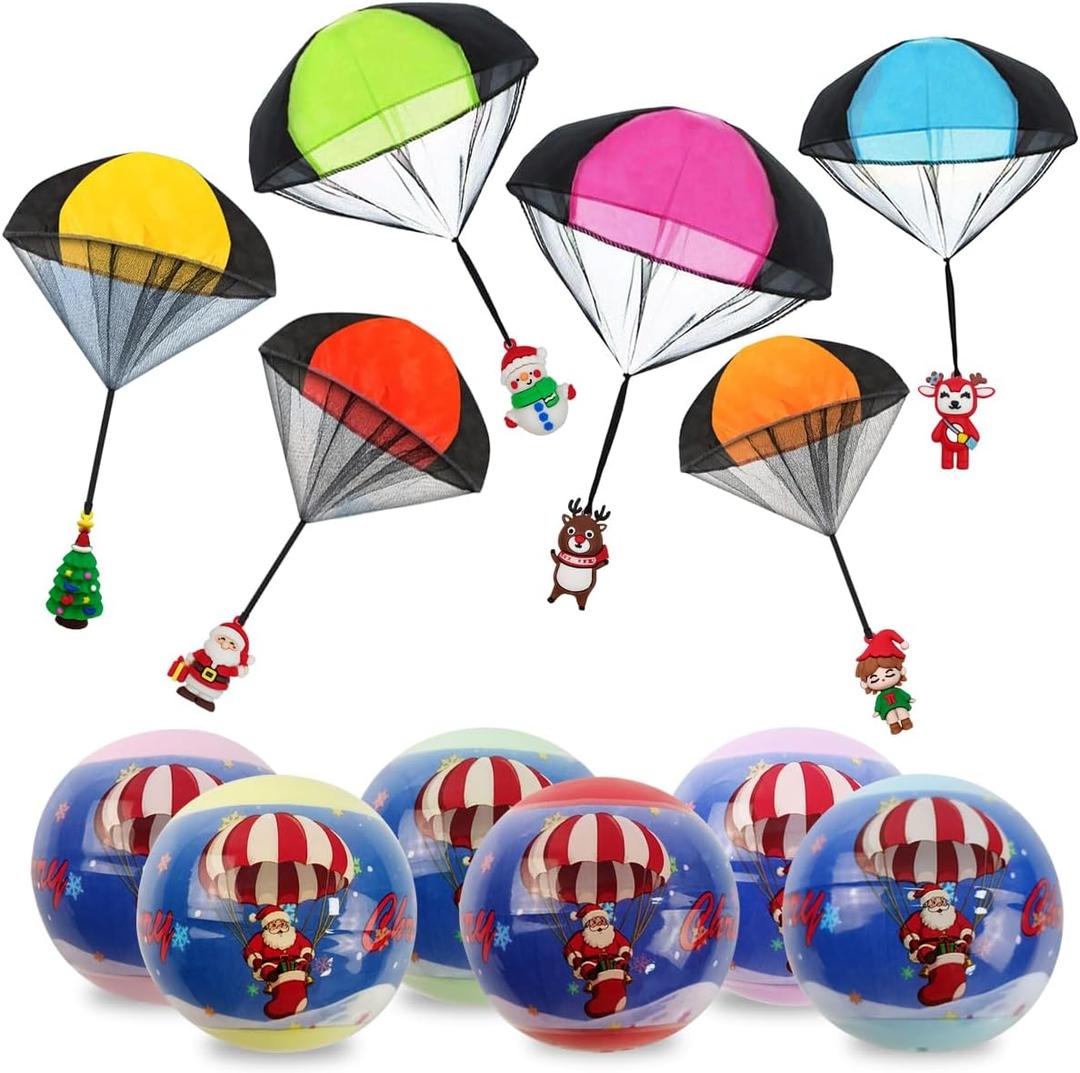 Pinkiwine 6 Pack Christmas Parachute Toys in Capsules Flying Throwing Toy for Kids Boys Girls Christmas Stocking Stuffers Party Favors Gifts