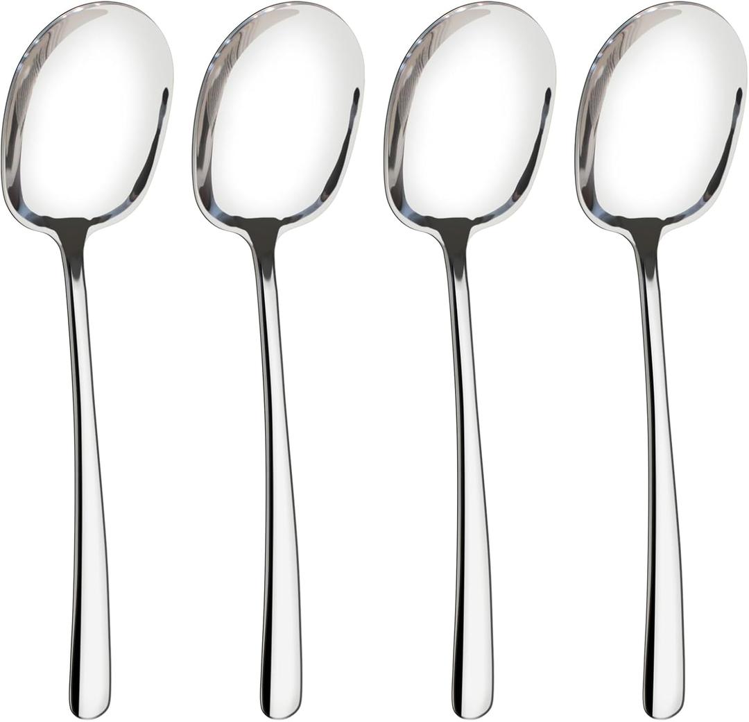 Extra Large Serving Spoons Set, 11.4 inch Foodgrade 18/8 Stainless Steel Serving Spoons for Buffet, Tabletop Silverware Set, Serving Utensils Set of 4 for Catering, Dishwasher Safe, Mirror Polished