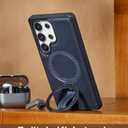 Butaiga for Samsung Galaxy S25 Ultra Case Leather with Stand, Anti-Slip Grip Ring, Fits for MagSafe (Navy, S25 Ultra)