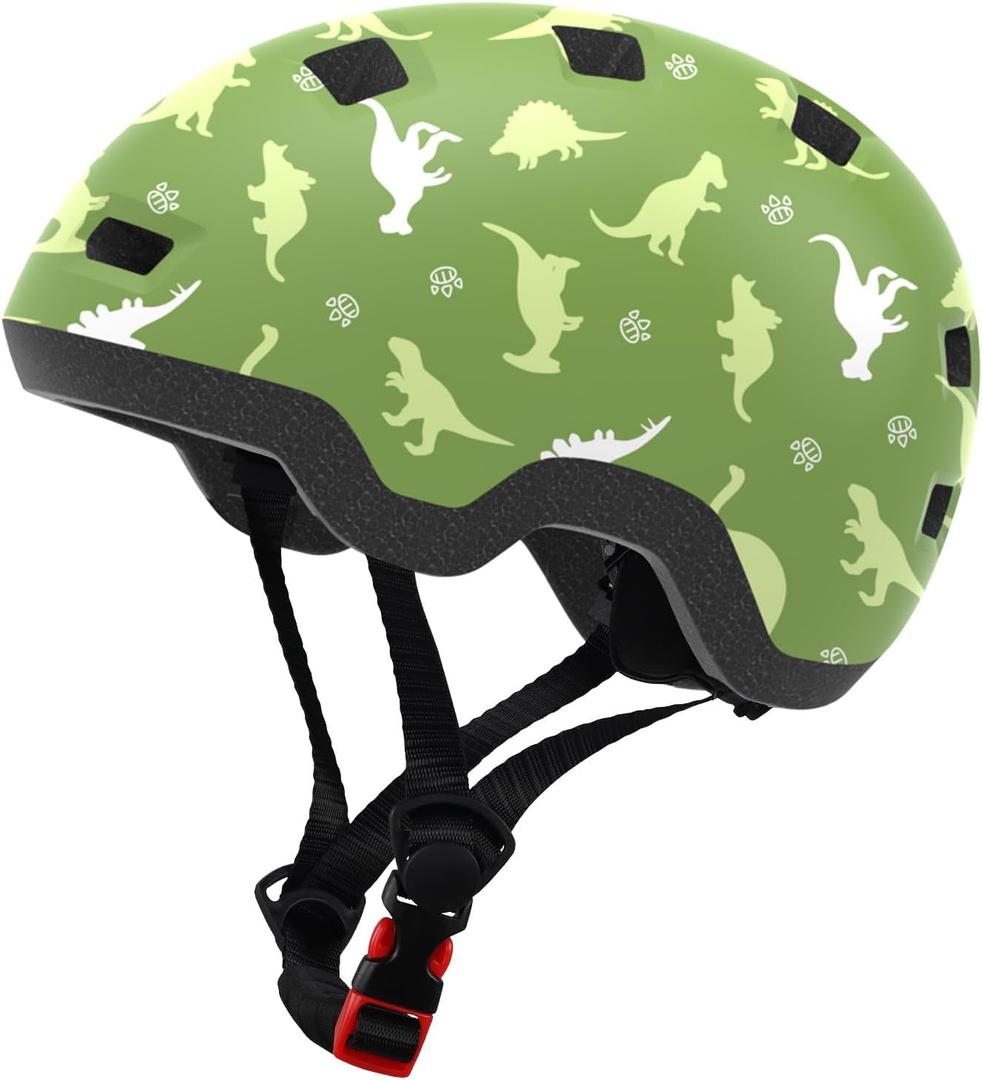 Toddler Bike Helmet 2-6 Years Old- with 12 Vents & Dual Liner (0.16"+0.28") - Adjustable Dial Fit (48-54cm) (S, Dinosaur4)