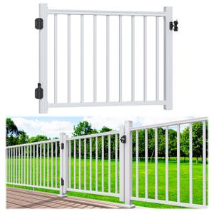 Egadis 4 ft. W Aluminum Deck Gate Kit for 36". H Railing, Cuttable White Textured AAMA2604 Powder-Coat Finish Outdoor Gate Kit with Latch and Auto-Closing Hinge for Deck, Patio, Garden, Yard, Porch
