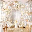 Pearl White Balloon Garland Arch Kit, Double Stuffed Pearl White Cream Ivory Sand White Party Balloons for Wedding Bridal Baby Shower Bachelorette Neutral Anniversary Birthday Party Decorations
