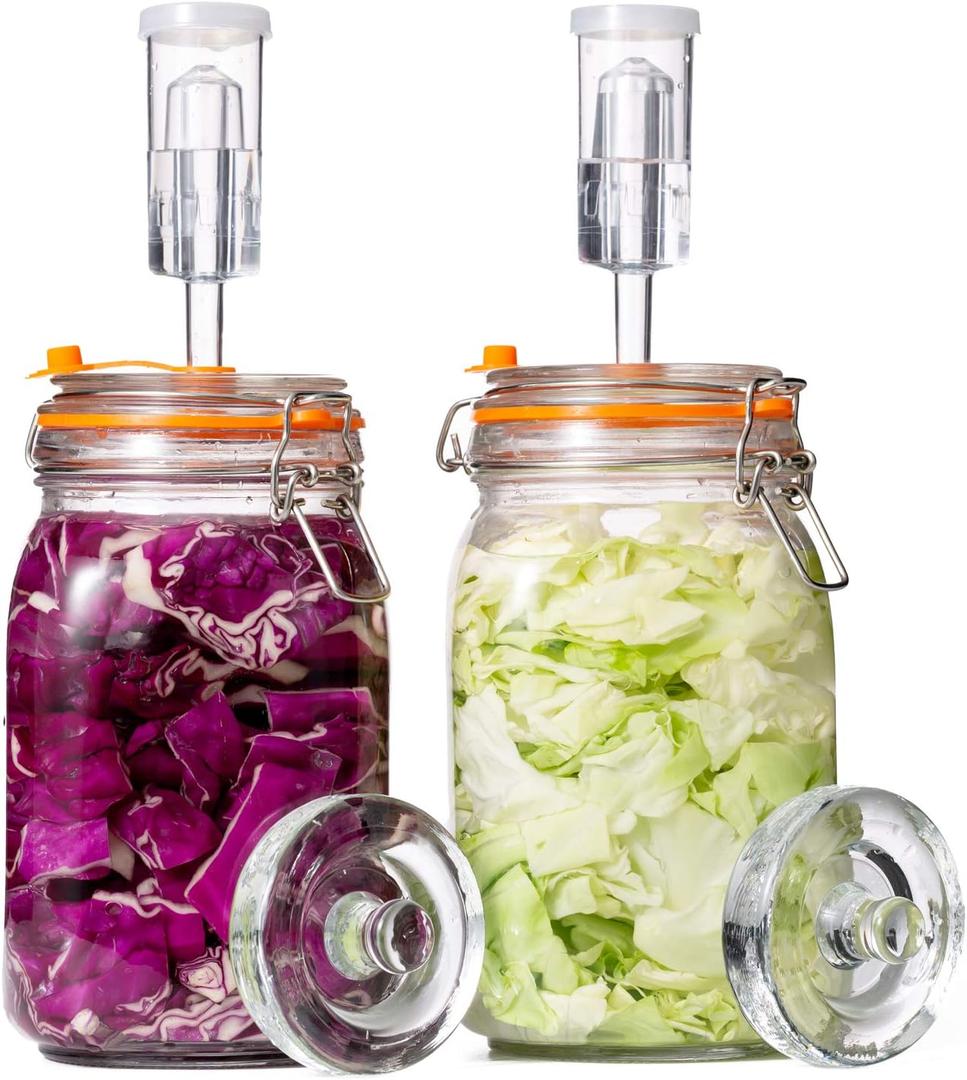 JILLMO Fermentation Jar, 1.5 Liter Glass Fermenting Jar with Fermenting Weights and Airlocks, Pack of 2