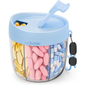 Cute Pill Dispenser with 7 Large Compartments, Portable Pill Bottle Organizer with Wide Opening for Easy Use, Anti-Mix Pill Organizer for Travel, BPA-Free Pill Container, Blue