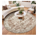 jinchan Round Rug 7ft Area Rug - Brown Vintage Floor Mat Kitchen Indoor - Washable Circle 7' Thin Floral Print Carpet Retro Farmhouse Non Slip Dining Room Living Room Bedroom Office