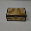 Rattan Storage Boxes Decorative Handmade Natural Wood Baskets with Lid Wooden Frame Boho Rustic Wicker Box Stacking Woven Cane Bins Shelf Closet Desk Organizer Container (Black, Large)