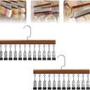 2Pcs Loset Organizer with 12 Clips,Wooden Wangers with Wlips,Wace Saving Hanging Closet Organizer,Space-Saving Hat Scarf Clothespins,Pant Hangers with Clips(Brown)