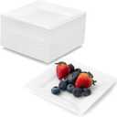 Ilyapa 50 White Square Disposable Plates - 4.5" Inch, Plastic Disposable Mini Square White Plates, for Appetizers, Dessert, & Tasting