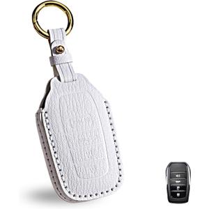 OLLEN NO-Screws Premium Leather Key Fob Cover, Fit for Toyota Tundra 2022 2023 2024 2025~, Fit for Corolla Cross Venza Sequoia, Car Key CaseWhite