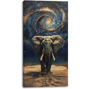 Palderwallart Galaxy Elephant Canvas Wall Art for Bathroom Bedroom Home, Surreal Animal Painting Print Picture Decor Artwork, Wrapped Gift Inner Frame 20x40 Inche