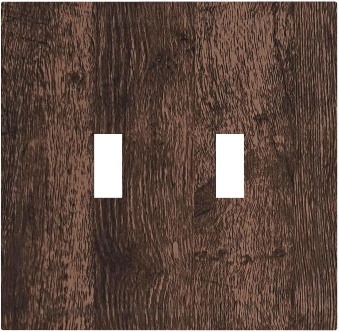 Light Switch Cover Plate Rustic Brown Wood Plank Retro Wooden Board 2 Gang Double Switch Plate Covers Toggle Wallplate Decorative Outlet Covers Electrical Switchplate for Farmhouse Home Decor