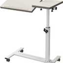 TigerDad Over Bed Table with Wheels Adjustable | Rolling Laptop Table Overbed Desk Hospital Tray Table Sofa Chair Side Table for Home Office (White), 27.6 inches x 15.7 inches x 37.4 inches