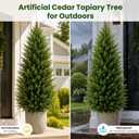 4FT Artificial Cedar Topiary Trees, 2 Pack in Pots