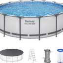 Bestway Steel Pro MAX 15' x 48" Above Ground Pool, Round Metal Frame Outdoor Swimming Pool Set with Filter Pump, Ladder, and Cover, Gray