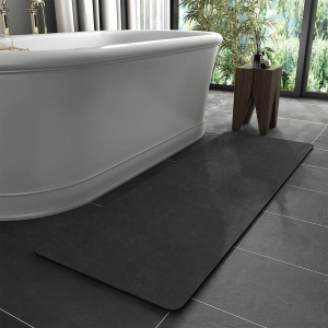 Bath Mat Rug-Rubber Backing Non Slip Quick Dry Absorbent Thin Bathroom Rugs Fit Under Door-Faux Suede Surface Bathroom Floor Mats-Shower Rug for in Front of Bathtub Shower Black 24"x 70"