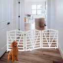 Wooden Dog Gate Freestanding Pet Gate Foldable Pet Gate for Dogs,Indoor Dog Fences with 3Foot Supportershite,3Pane 23.6" Height-White.