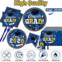 Graduation Party Supplies 2026,Black and Blue Tableware Set for 20 Guests,Disposable Paper Plates Napkins Cutlery Tablecloth Congrats Grad Banner for College High School Decorations Class of 2026