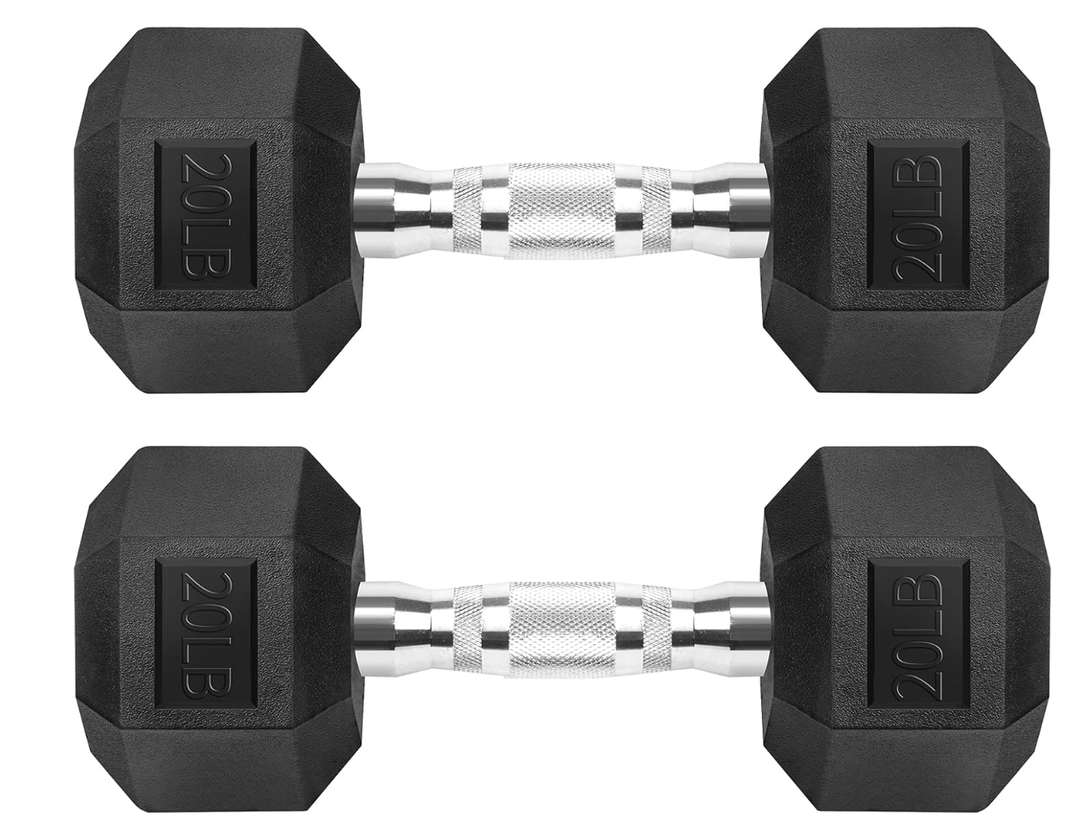 Hex Dumbbells Rubber Coated Cast Iron Hex Black Dumbbell Free Weights for Exercises 20 Pounds/Pair
