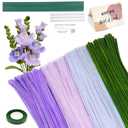 216PCS Taro Purple and Green Pipe Cleaners Craft Supplies Pipe Cleaners Bouquet Supplies Blossom Tulips Lily Chenille Stems Bulk DIY Flower Bouquet Kit for Wedding Gift, Holiday Decoration