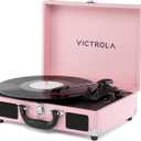 Victrola Journey II (2025 Model) Bluetooth Suitcase Record Player Built-in Stereo Speakers with Enhanced Bass, 3-Speed Turntable, Bluetooth Input and Output, RCA & Headphone Outputs (Pink)