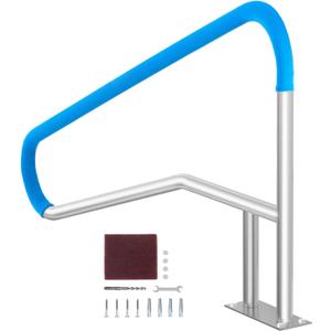 VEVOR Pool Rail 54x36 Pool Railing 304 Stainless Steel 250LBS Load Capacity Silver Rustproof Pool Handrail Humanized Swimming Pool Handrail with Blue Grip Cover & M8 Drill Bit & Self-Taping Screws
