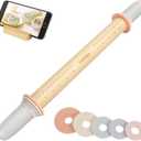 Geesta Adjustable Wood Rolling Pin with 5 Thickness Rings, Precise Dough Roller Handle Press Design with Measurement Guide for Fondant, Pizza, Pie Crust, Cookie, Pastry Baking Decorating Accessories