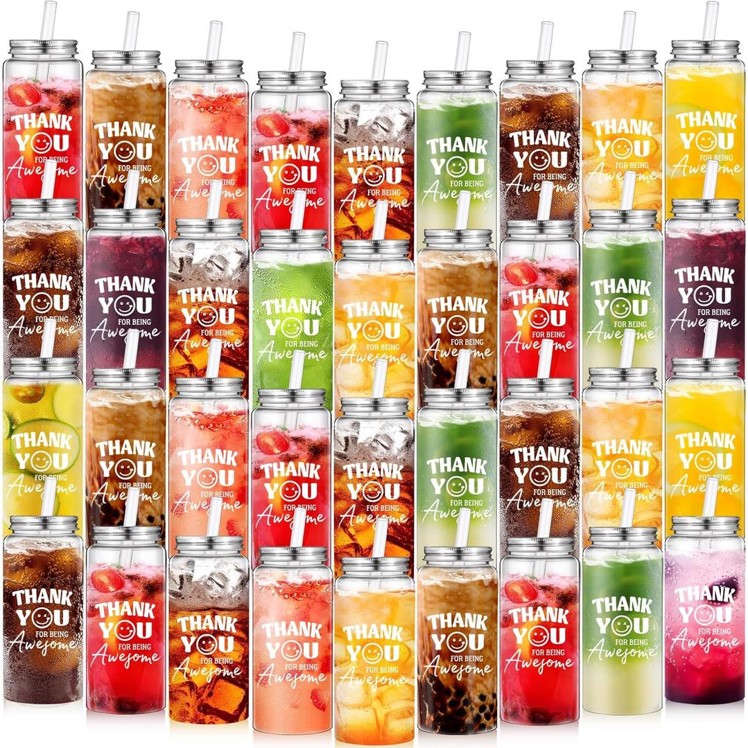 Pickmesh 36 Pcs Employee Appreciation Gifts Thank You Plastic Cups for Staff Inspirational Gifts 13.5 oz Clear Reusable Acrylic Skinny Tumblers with Lid Straw for Women Coworker Teacher (Smile)