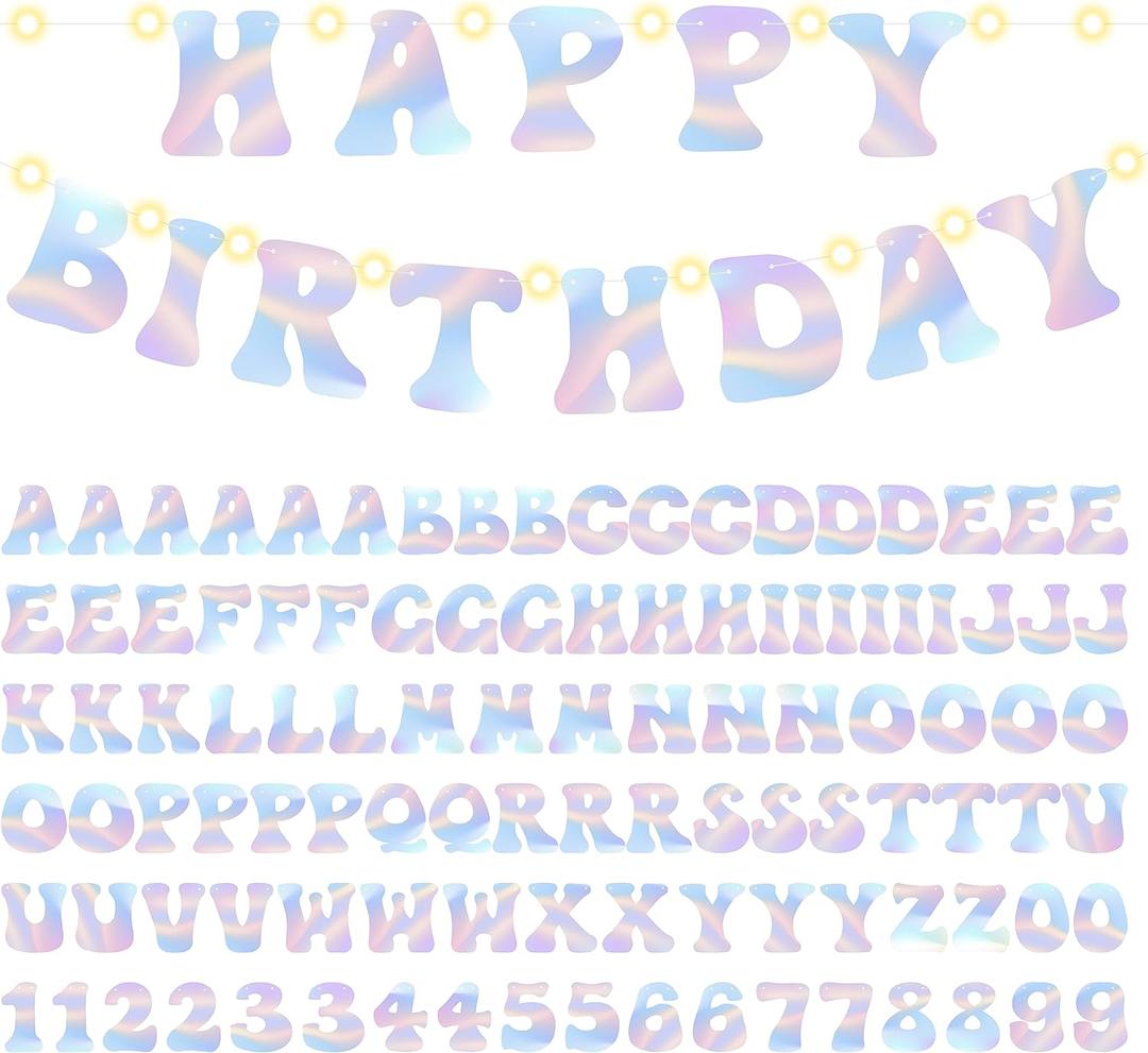 DIY Party Holographic Banner - 112Pcs Make Your Own Customize Letters with Lights Holographic Banners Kit for Birthday Baby Shower Valentines House Warming Wedding Holiday Party Decoration