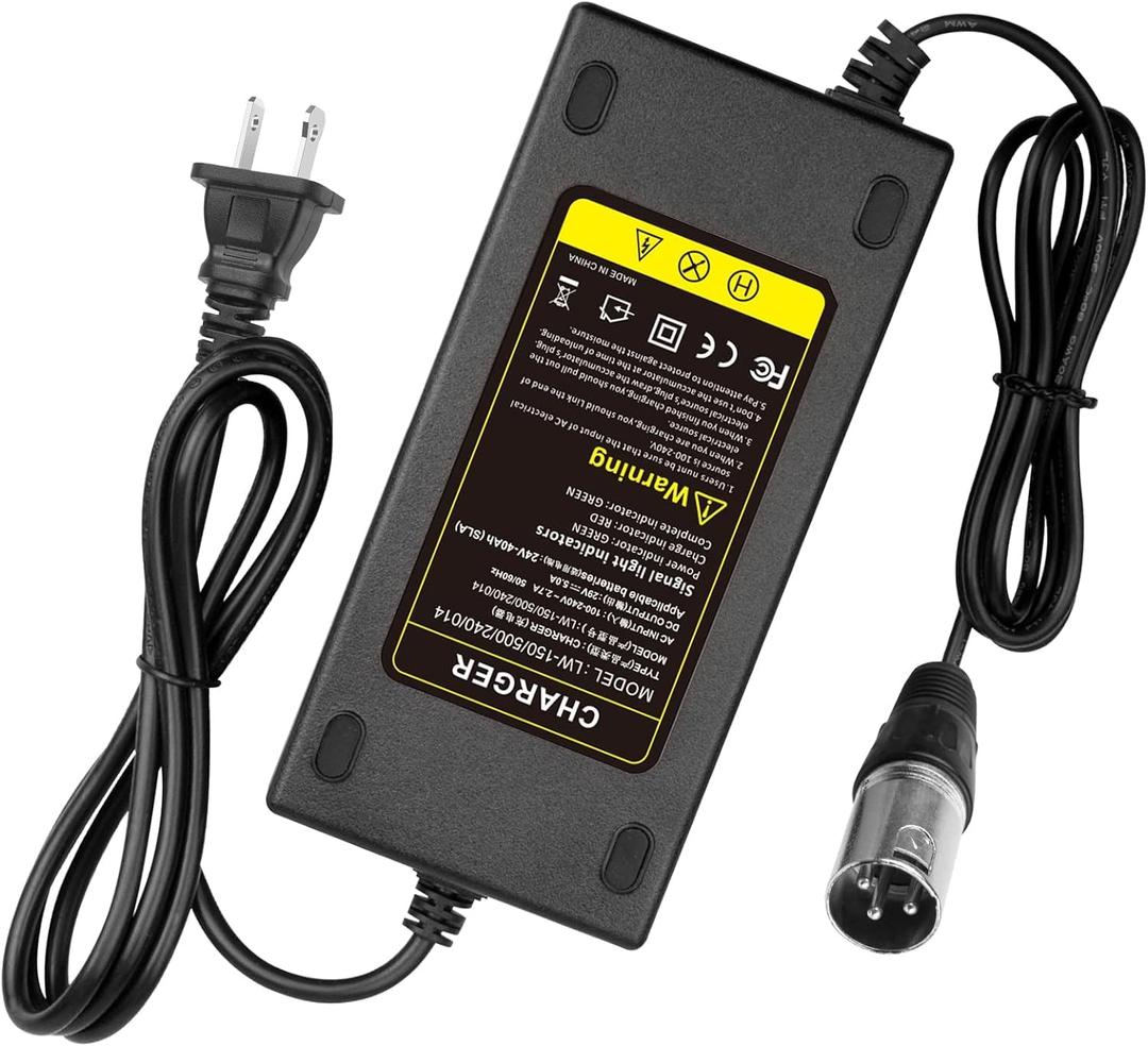 TREE.NB 24V 5A Lead Acid Battery Charger 3-Pin Male XLR Connector for Wheelchair, Pride Mobility Go-Go Elite Traveller, Jazzy Power Chair, Drive Medical, Golden Technologies, Mongoose, Rascal