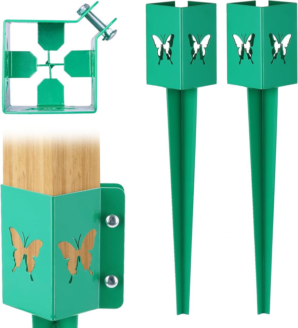 4x4 Fence Post Anchor Ground Spike - Metal Post Stake 24inch, Powder Coated Post Base for Mailbox, Pergola, Gazebo, Deck Railing, Bird Feeder (Inner Diameter 3.6 x3.6 Inch) (Butterfly