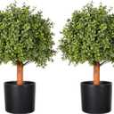 Faux Boxwood Ball Topiary 2 Pack, UV Resistant Outdoor Topiary Decor for Porch Decor (Green)