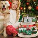 Guoofu 11 Pcs Merry Christmas Green Tiered Tray Decor, Farm Fresh Xmas Tree Balls Reindeer Snowflake Farmhouse Wood Decorations Set, Winter Holiday Rustic Wooden Decorative Signs for Home Table Shelf