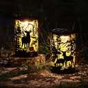 1-Pack Solar LED Lantern Outdoor Hanging Lamp Wrought Iron Deer Solar Light Etching Hollow Lamp Projection Camping Atmosphere Garden Landscape Light for Garden, Walkway, Patio
