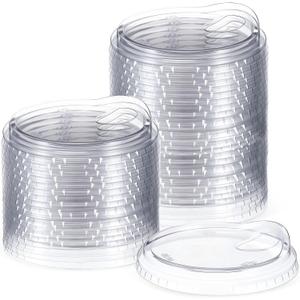 50 Pcs Clear Strawless Plastic Lids Fits for 12, 16, 20 and 24 oz Cups Disposable PET Sipper Cup Lids for Iced Coffee Milkshake Party Supplies (Transparent,98mm)