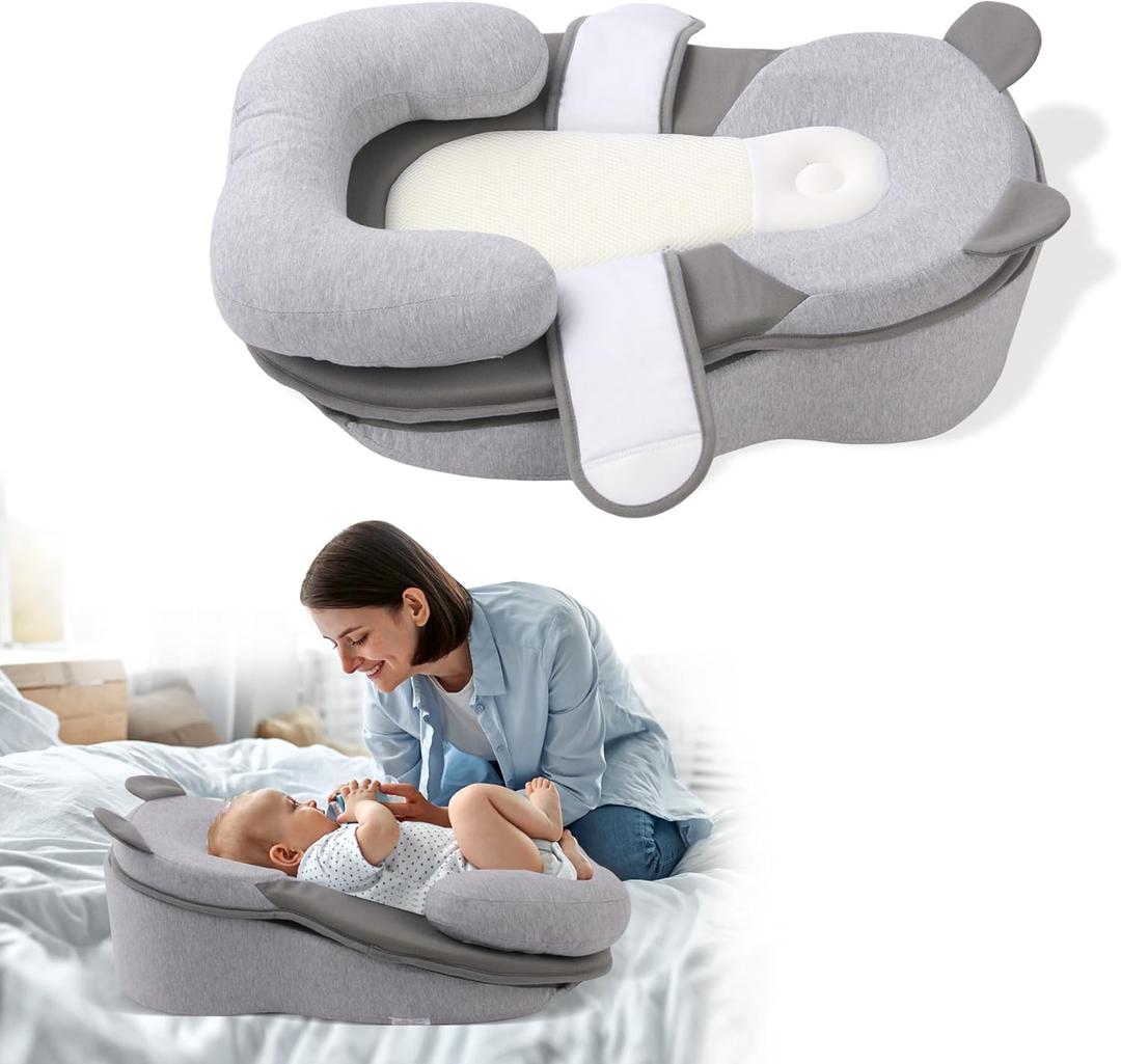 Baby Feeding Pillow, Anti Overflow Feeding Pillow for Reducing Spit-Up, Safety Nursing Pillow, Baby Lounger Reflux Wedge Breastfeeding, Removable top and Bottom (60*40*18 cm, Grey)
