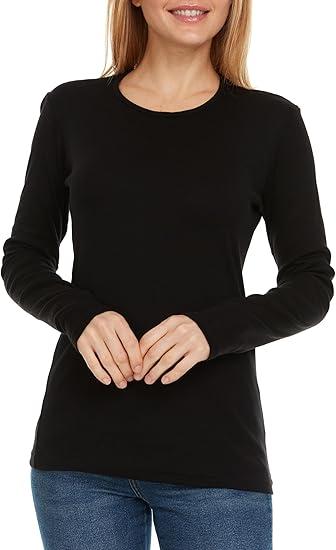 Brix Women's Long Sleeve Tee - Crewneck Cotton T-Shirt Tagless Super Soft Classic and Fitted, Small Size