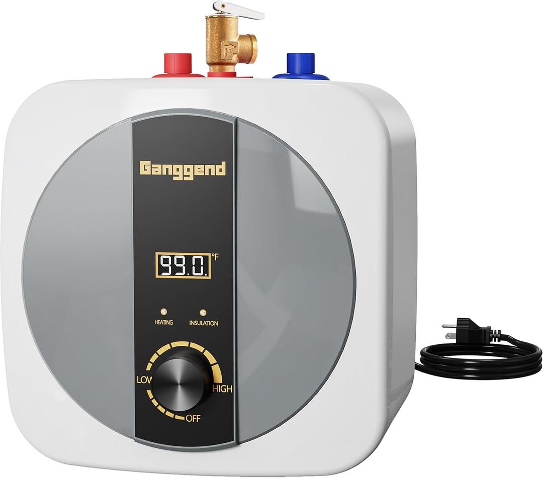 2.5 Gallon Electric Water Heater, 1500W 110V Mini Tank Under Sink Instant Hot Water Heater with Pressure Release Valve, Digital Display for Kitchen, RV, Laundry,Food Truck, Beige