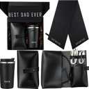 2 x Skylety 4 Pcs Dad Gift Best Dad Gift Set for Men from Daughter Son Wife 12 oz Tumbler Towel Leather Electronic Cable Organizer Bag with Presents Box for Him Papa Father Birthday