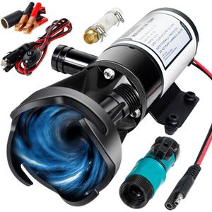 WASSERMANN Macerator Waste Pump 12V RV Portable Pump for Sewage, 12.0A 12GPM Suction 3.2 feet Lift 10 feet,RV Waste Macerator Pump with Quick-Release Fittings, Hoses & Clamps