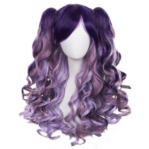 ANOGOL Hair Cap+Mix Purple Wig Lavender Violet Wigs with 2 Ponytails Long Violet Lavender Curly Ponytail Wig for Lolita Cosplay Halloween Women Costume Pigtails Party Wigs for Mardi Gras (Mix Purple)